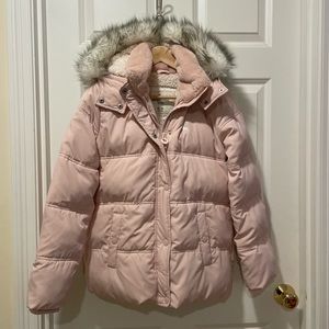 Abercrombie & Fitch pink girls’ winter coat with fur trim, size 15/16